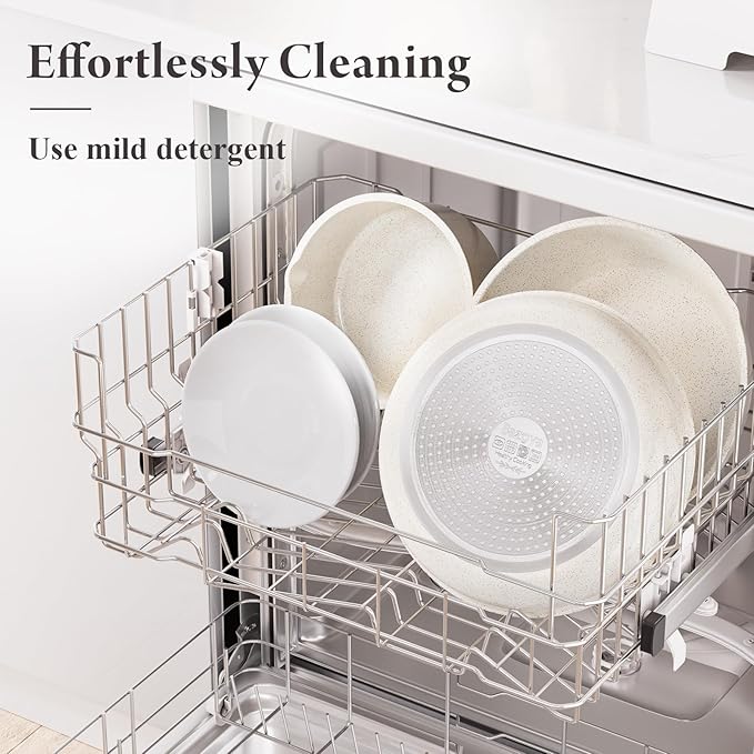 11 Pcs Pots and Pans Set Non Stick with Removable Handles,Ceramic Cookware Set Non Toxic,Induction Kitchen Cooking Sets,Nonstick RV Cookware,Dishwasher/Oven Safe,PFAS/PTFE/PFOA Free,Cream White