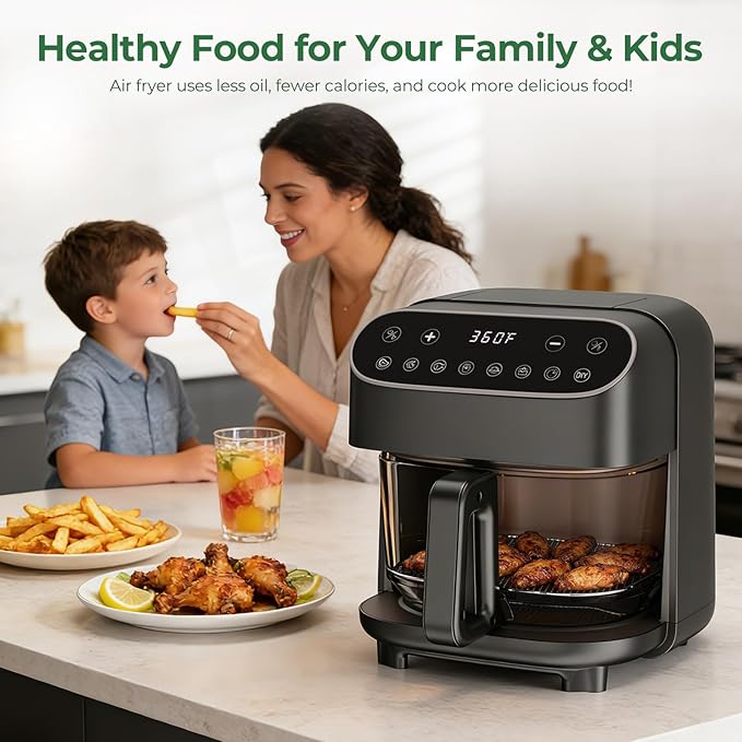 Havato 5 Quart Glass Air Fryer with Visible Window, Non-Toxic High Borosilicate Glass Basket (No Coating), Airfryer Oven with 8 Preset Modes, PTFE/PFSA Free, Dishwasher Safe, Black