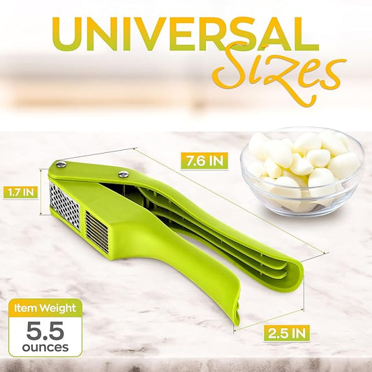 2 in 1 Garlic Slicer and Mincer - Multipurpose Garlic Press and Slicer, Stainless Steel and Durable Plastic, 7.6 x 1.7 x 2.5" Convenient Size, Easy to Use and Clean, Good for Home and Commercial Use