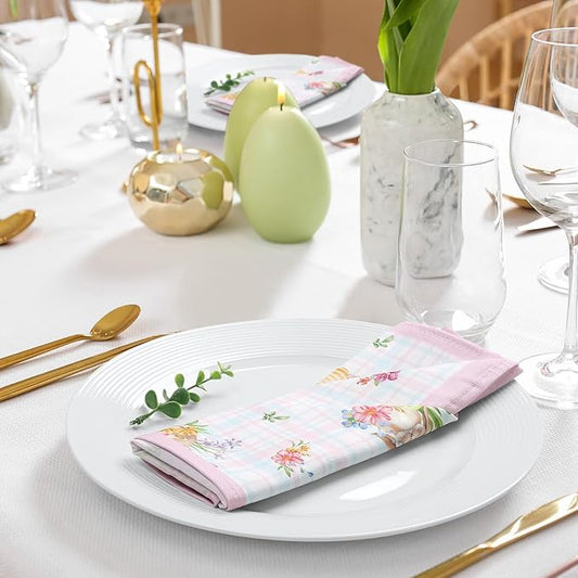 Easter Bunny Napkins, 18×18 Inch Egg Floral Dinner Cloth Napkins Set of 4, Washable Cotton Soft Absorbent Square Napkins for Dining Kitchen Party Wedding Decoration