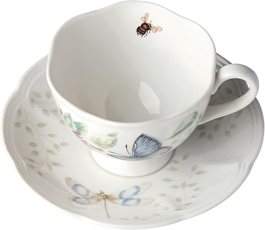 Lenox Porcelain Meadow Cup and Saucer, 1.3 LB, Blue Butterfly (Pack of 12)
