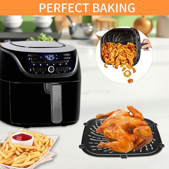 GWYXC Air Fryer Grill Pan for PowerXL Vortex Pro 6 QT Air Fryer, Oval Nonstick 8.67''*8.67''Air Fryer Accessories Replacement Parts Rack Tray Basket Crisper Plate with Rubber Bumpers,Dishwasher Safe