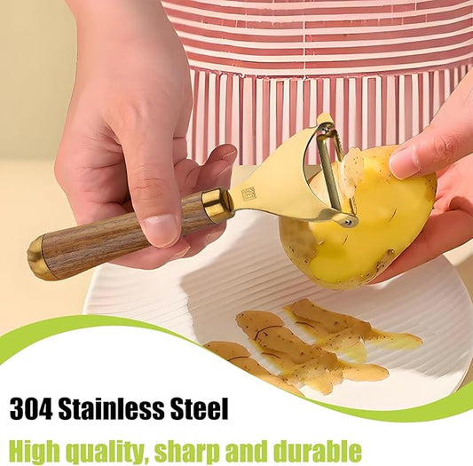 Potato Peelers,Premium 304 Stainless Steel Vegetable Peeler Set, Rosewood Handle For Kitchen, I and Y-shaped Peelers for Fruit Veggie Potatoes Carrot Cucumber,Ultra Sharp Rotary Blade(2-Piece)
