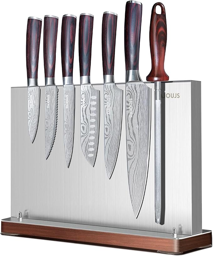 8-Pieces Kitchen Knife Set - High Carbon Stainless Steel Magnetic Knife Block Set with Sharpener Sharp Knives Set for Cooking with Ergonomic Handle