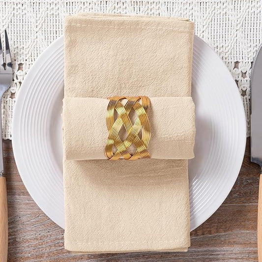 MLMC 8 Pack Champagne Cloth Napkins Rustic Washable Cotton Linen Napkins Set of 8 17"x17" Reusable Dinner Napkins Cloth for Wedding Bridal Shower Party Gathering Everyday Use