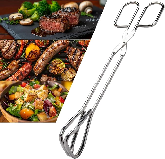11" Heavy Duty Stainless Steel Kitchen Scissor Tongs with Comfortable Ergonomic Grip, Heat Resistant tongs for Cooking & BBQ