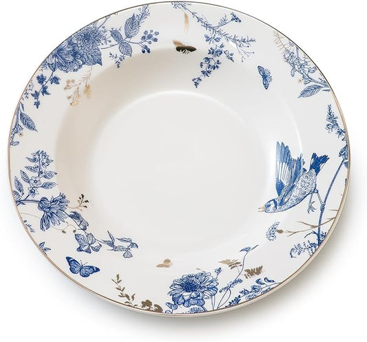 Soup and Pasta Bowls Set of 4,Ceramic Soup Bowls Dinner Bowls Plates Porcelain 9 inches Wide Rim Bowls Set Floral Dinnerware Set Pasta Plates Ideal Serving for Soup,Dessert,Noodle,Thanksgiving