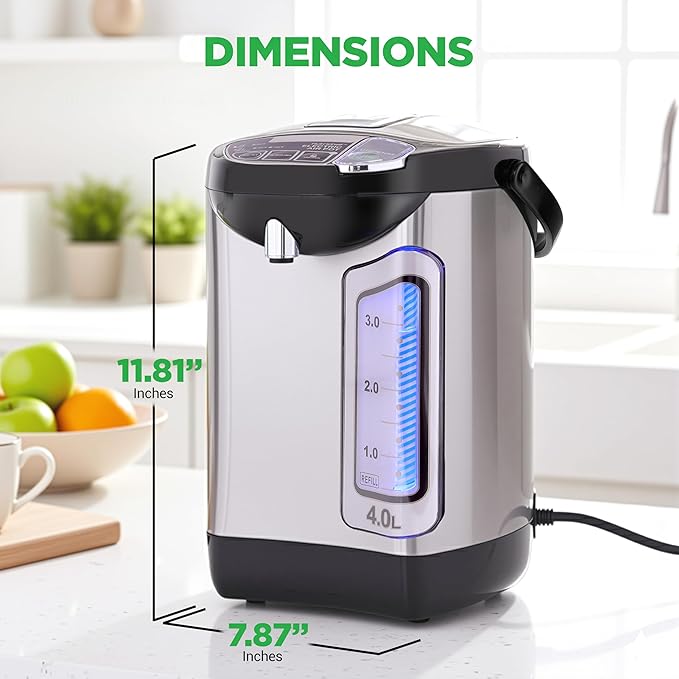 NutriChef Electric Water Boiler and Warmer - 4L/4.2Qt Stainless Steel Electric Hot Water Dispenser w/Rotating Base, Auto Shut Off, Safety Lock, Instant Heating for Coffee & Tea (NCHUB24)