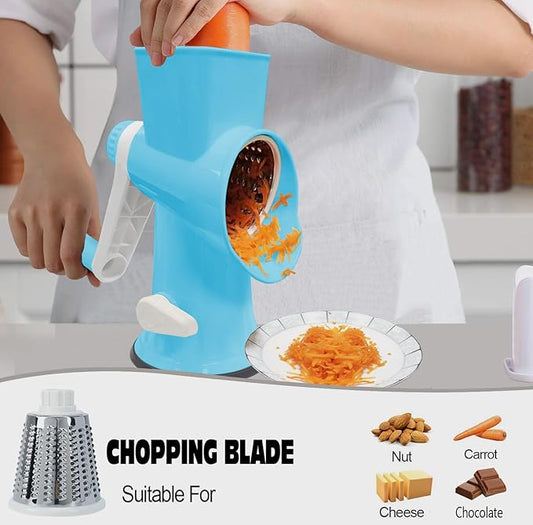 Cheese Grater with Handle,Multifunctional Rotary Cheese Grater,Kitchen Cheese Shredder Can Easily Chop Vegetables,Potatoes,Carrots,Etc.The Suction Cup is Stable and Easy to Clean (dark blue)