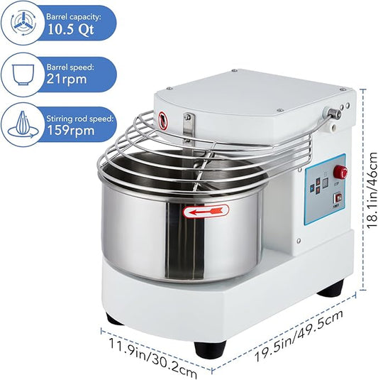 GarveeTech Commercial Food Mixer, 10.5 Qt Touch Screen Dough Mixer Machine with Timer, Security Shield, 650W Dual Rotating Dough Kneading Machine Food-grade Stainless Steel Bowl for Restaurant Bakery