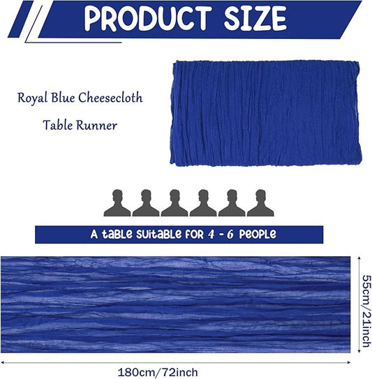 10 Pack Royal Blue Cheesecloth Table Runner 6FT Boho Gauze Fabric Table Runner Vintage Rustic Sheer Runners for Wedding Party Bridal Baby Shower Long Table Decorations