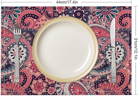 Mandala Placemats Set of 4 Vintage Bohemia Flower Pink Art Printed Dining Table Mats for Restaurant Home Kitchen Holiday Picnic Party Decor 12x18in