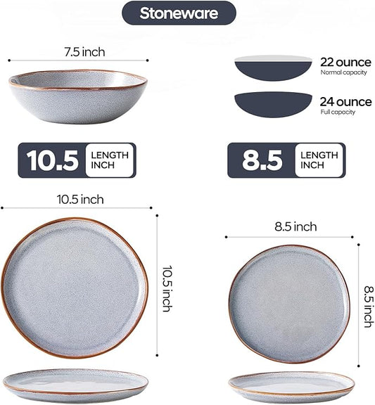 Bestone 12 Pieces Round Kitchen Dinnerware Sets,Plates and Bowls Sets,Dishes, Plates, Bowls, Dish Set, Chip Resistant Ceramic Dinnerware Set, Dishwasher/Microwave Safe,Service for 4,Reactive Blue