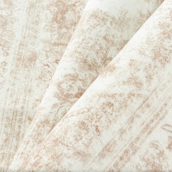 Area Rug 2x3 Cream Washable Entryway Vintage Medallion Beige Carpet Non Slip Low Pile Soft Doormat Distressed Retro Indoor Small Rug for Kitchen Bedroom Laundry Bathroom