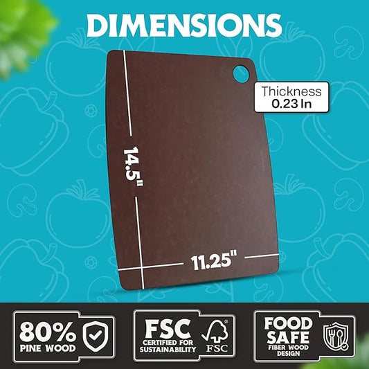 Dishwasher Safe Cutting Board for Kitchen - Large Composite Wood Chopping Board, Thin & Lightweight, Heat Resistant, BPA-Free Eco-Friendly Cutting Board for Meal Prep, 14.5 x 11.25 Inch (Nutmeg Brown)