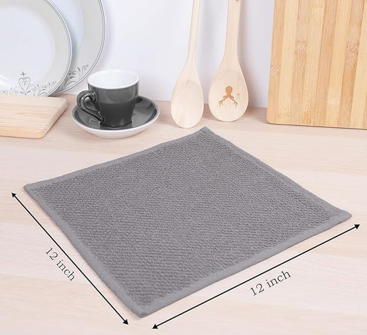 AMOUR INFINI Cotton Kitchen Dish Cloths Set of 8 – Highly Absorbent, Super Soft Premium Terry Cleaning Cloth (12"x12" Inch) Premium Dishcloths for Washing Dishes (Light Gray)