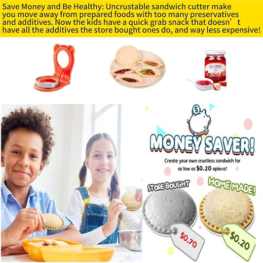 Uncrustable Sandwich Maker,Sandwiches Pocket Circle Shape 3.7Inch Sandwich Cutter and Sealer,Sandwich Cutter for Kids Breakfast and lunchboxes (Orange)