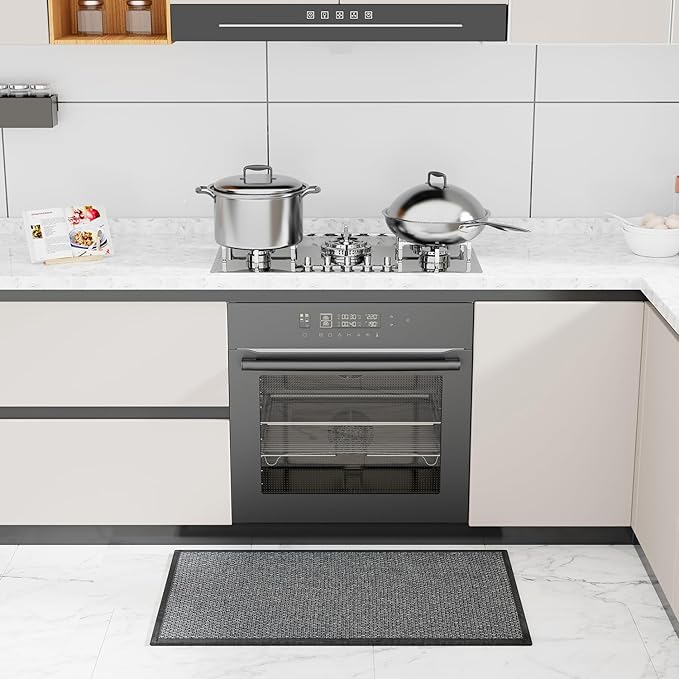 Kitchen Rug, Rubber Non Slip Kitchen Rugs Washable, Absorbent Runner Mat for Floor, Machine Washable Standing Mats for in Front of Sink, Door, Laundry, Entryway, Entrance (Black, 30" × 17.3")