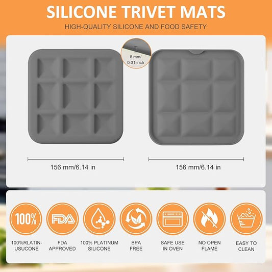 Silicone Trivets for Hot Pots and Pans, Pot Holders Hot Pads 6 Pack Silicone Mats for Kitchen Counter, Soft Durable Drying Mat, Jar Opener and Coasters (Gray)