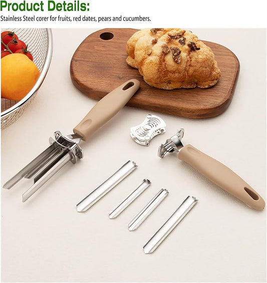 2025 Upgraded Adjustable Apple Corer – Stainless Steel 2-in-1 Fruit & Vegetable Corer, Seed Remover for Bell Pepper, Pear, Red Dates, Dishwasher Safe Kitchen Gadget