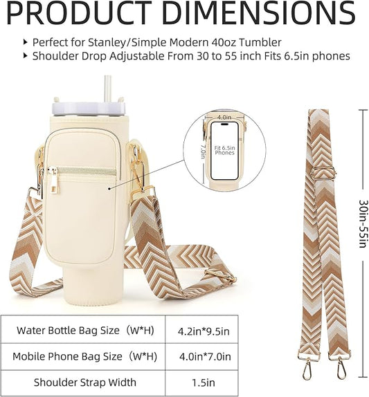 Water Bottle Carrier Bag for Stanley 40/30 oz Tumbler with Phone Pocket Neoprene Water Bottle Holder with Shoulder & Handheld Strap Stanley Cup Accessories