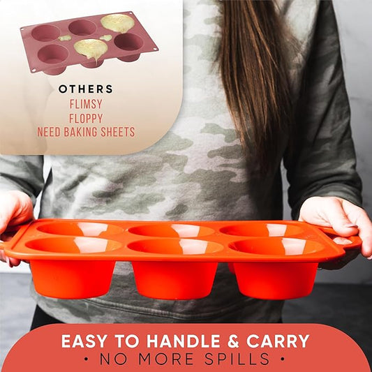 BAKE BOSS Regular Size 6 Cup Muffin Pan – Silicone Muffin Pans for Baking with Metal Handles – Nonstick Silicone Cupcake Pan, Easy-Release, BPA-Free Muffin Tray, Oven & Dishwasher Safe – Red