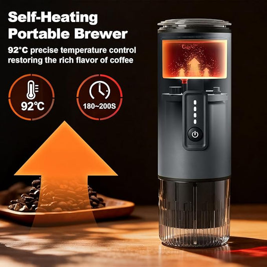 Uiifuidy Portable Coffee Maker, 3 in 1 Electric Espresso Machine Set, Rechargeable Self-Heating Brewer with Carrying Bag and Coffee Stand for Office Camping, Hiking