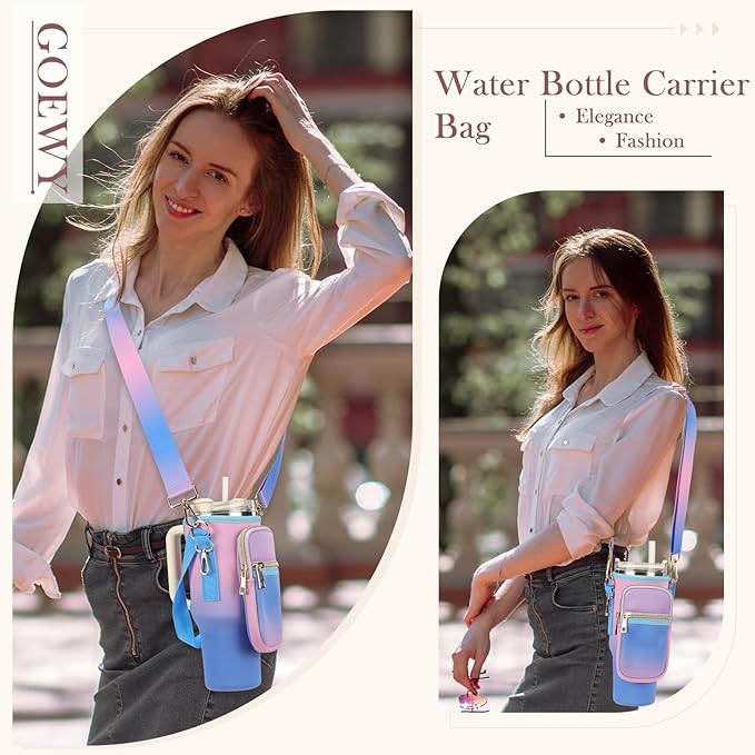 Water Bottle Carrier Bag for Stanley 40/30 oz Tumbler with Phone Pocket Neoprene Water Bottle Holder with Shoulder & Handheld Strap Stanley Cup Accessories