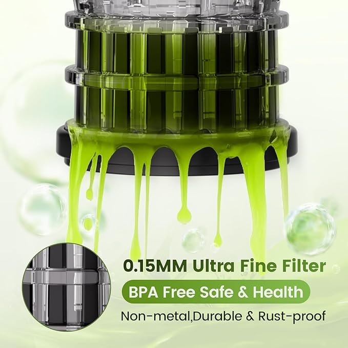 Cold Press Juicer, Juicer Machines 5.3"Wide Feed Chute for Whole Fruits & Vegetables, Electric Juicer of Pulp Separation with 99% High Juice Yield, Preserves Nutrients, Easy to Clean, BPA Free