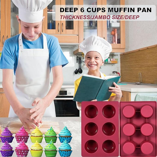 Nalchios Silicone Muffin Pan 1 Pack, 6-Cavity Chocolate Molds Silicone, Nonstick BPA Free Silicone Baking Molds, Dishwasher & Microwave Safe Muffin Tin, Easy To Use and Clean Candy Molds