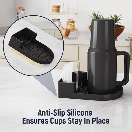 NiHome Silicone Water Bottle Drying Rack Compatible with Stanley Tumblers 20-40oz, Mugs, Wine Glasses, Compact Portable Cup Dryer Stand with Anti-Slip Base for Countertops, RVs & Travel (Black)
