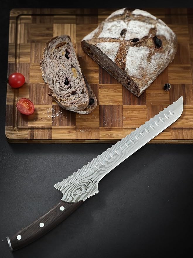 2026 New Upgraded Offset Bread Knife for Homemade Bread, 10.5 Inch Resharpenable Serrated Knife, Ultra-Sharp Sourdough Slicing, Perfect Kitchen Gift, Designed for Cutting Cakes, Fruits & Meat