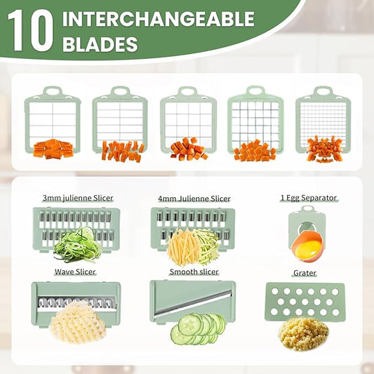 Vegetable Slicer and Chopper with Large Container Multifunction Mandoline Slicer Cutter with 10 Blades Food Chopper for Onion Potato