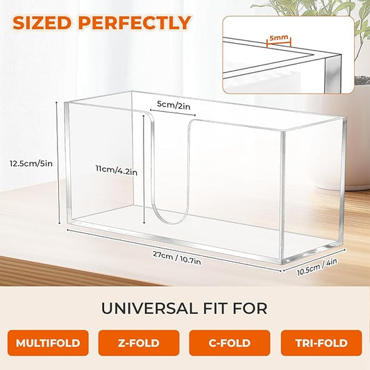 1PACK Paper Towel Holder, Countertop Paper Towel Dispenser Bathroom Paper Hand Towels Dispensers Clear Acrylic Napkin Holder Suitable for Z-fold, C-fold or MultiFold Trifold for Bathroom Kitchen