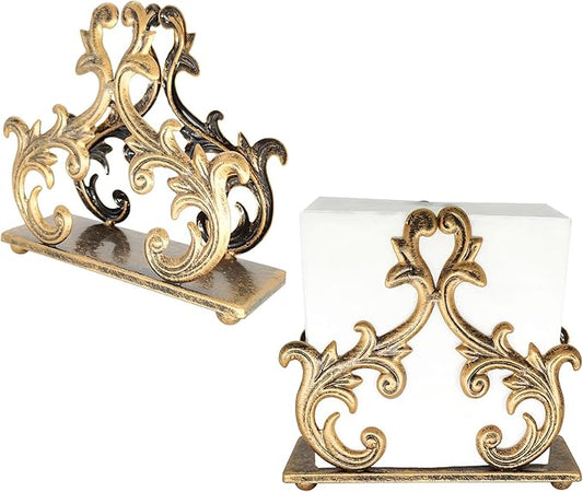 Owlgift Baroque Bronze Napkin Holder Set of 2 – Decorative Metal Tissue Rack for Tabletop, Mail, or Bill Organizer – 6 x 2 x 5.3 Inches, Rustic Finish for Home or Restaurant Use