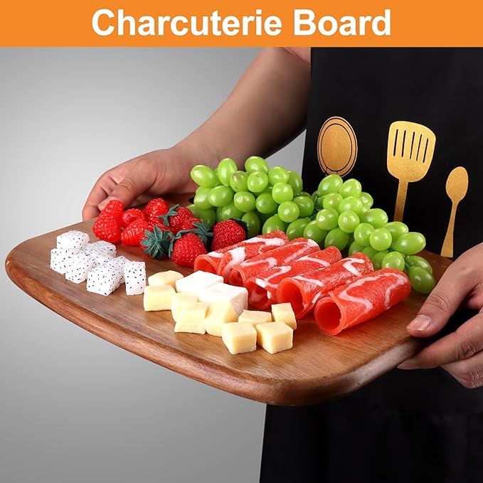 Gtencemen Large Acacia Wood Cutting Boards for Kitchen with Hanging – Big Wooden Cutting Board for Vegetables, Bread, Steak, Meat, Cheese, Charcuterie - BPA Free, 14" x 11"