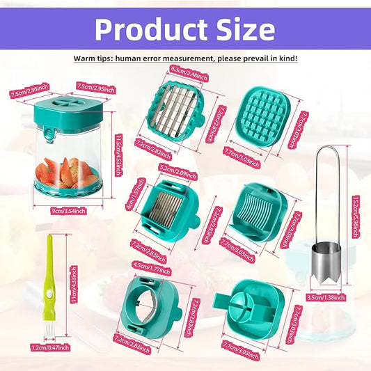 3pcs 3 in 1 Fruit Slicer Cup, Strawberry Slicer, Vegetable Chopper, Tomato Grape Cutter Cup, Egg Slicers, Quarter Extrusion Fruit Divide with 2 Replacement BaseCutters (Dark Blue)