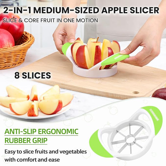 SCHVUBENR 3.5 Inch Apple Slicer - Professional Apple Cutter - Stainless Steel Apple Corer - Super Sharp Apple Slicer and Corer - Apple Tool with 8 Sharp Blades(Green)
