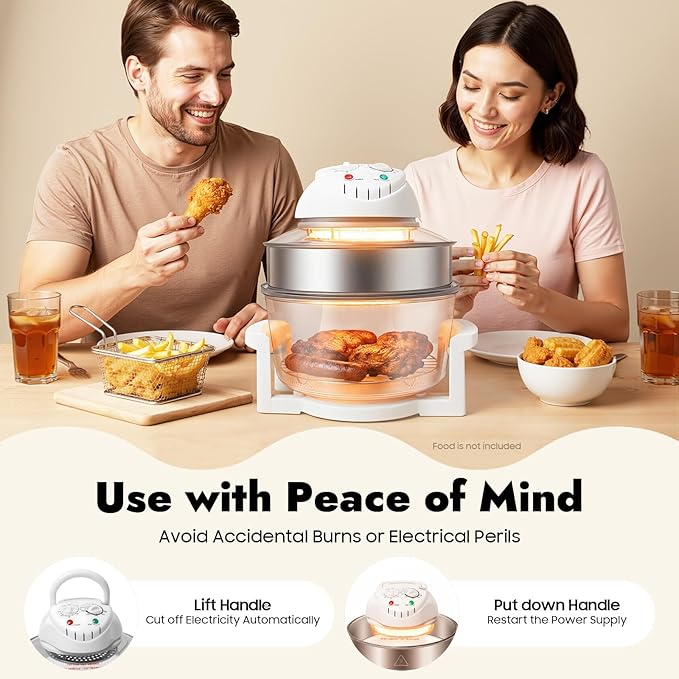 Bepritm 17L Glass Halogen Air Fryer & Convection Oven – 1300W Infrared Multi-Cooker with 360° Heating Roaster, 60min Timer for Baking, Frying, Roasting, Steaming (110V US Plug)