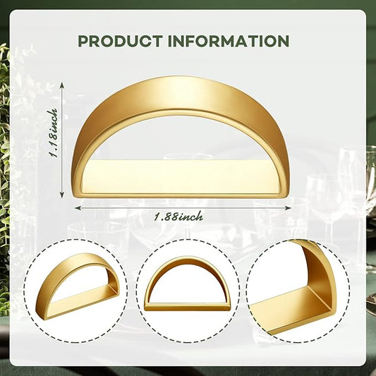 10 Pcs Stainless Steel Napkin Rings Metal Napkin Ring Holders Easter Modern Serviette Buckles Metallic Adornment for Spring Table Kitchen Dinner Party Wedding (Matte Gold Semicircle)