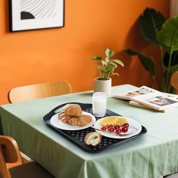 Large Non-Slip Serving Tray with Handles - Suitable Serving Tray, Food Tray, Trays for Serving Food,Serving Platters - an Ideal Dining Choice, Black - 2 Pack