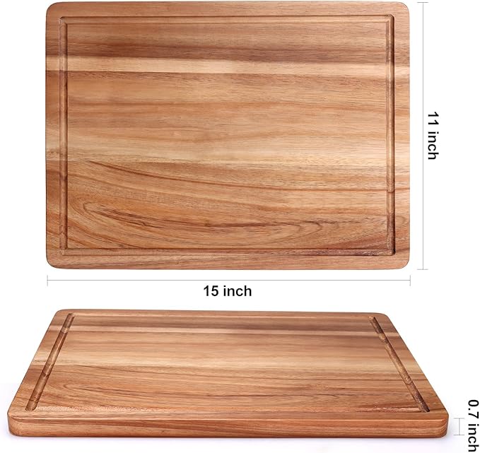 Gtencemen Acacia Wood Cutting Boards for Kitchen, Wooden Chopping Board with Side Handle and Juice Groove, 15" X 11" Carving Board, Butcher Block, Cheese Charcuterie Boards for Meat, Fruit, Steak