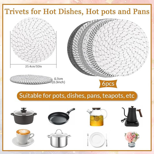 10" Trivets for Hot Dishes, Hot pots and Pans, Set of 6, Heat Resistant Pot Holders for Kitchen, Hot Pads for Countertops