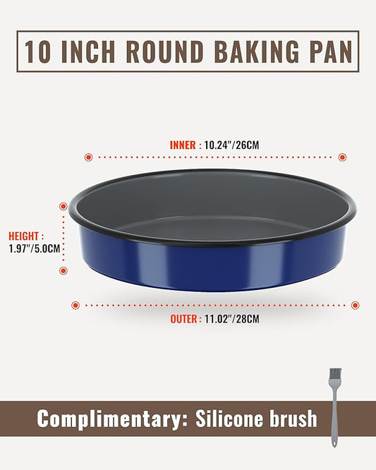 MCCSI Round Cake Pizza Baking Pan 10 Inch Enamel Deep Roasting Dish, Oven Baking Sheets for Cookie, Non-Stick Non-Toxic Chicken Fish Roaster Tray, Dishwasher Safe Christmas Cookware Gift for Mom