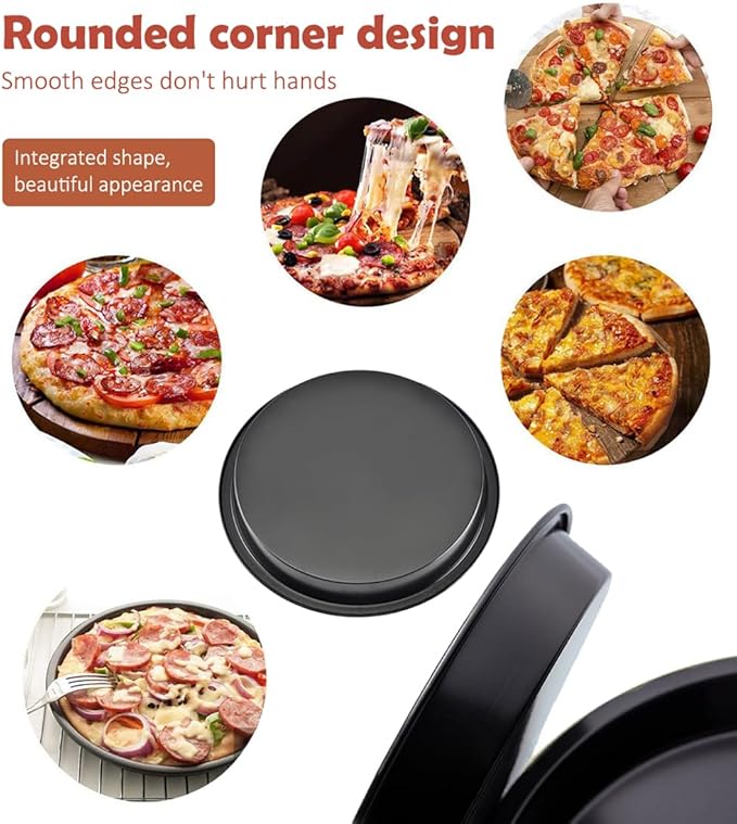 AKOAK 8" Pizza Pan, Non-Stick Pizza Pan, Round Pizza Pan for Oven, Reusable Heavy Duty Carbon Steel Pizza Pan, Black