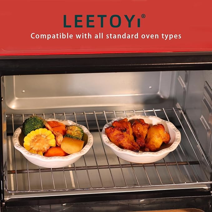 LEETOYI 5.8 Inch Mini Pie Pans, 8 Ounce Ceramic Pie Plate Pie Dish Ramekins for Kitchen, Individual Stackable Pie Tins, Set of 4 (White/Brown)