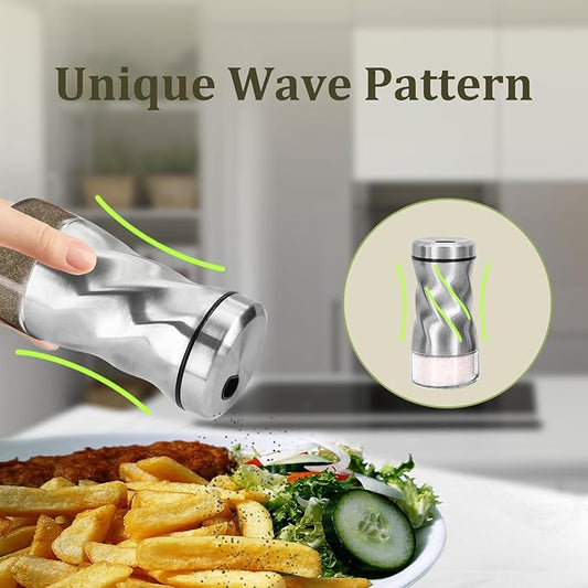 Salt and Pepper Shakers Set by NEODACO, 4 OZ Modern Glass Salt Shaker with Stainless Steel Lids for Kitchen Gadgets Table, RV, Camp, Ideal for Himalayan, Kosher, Black and White Pepper