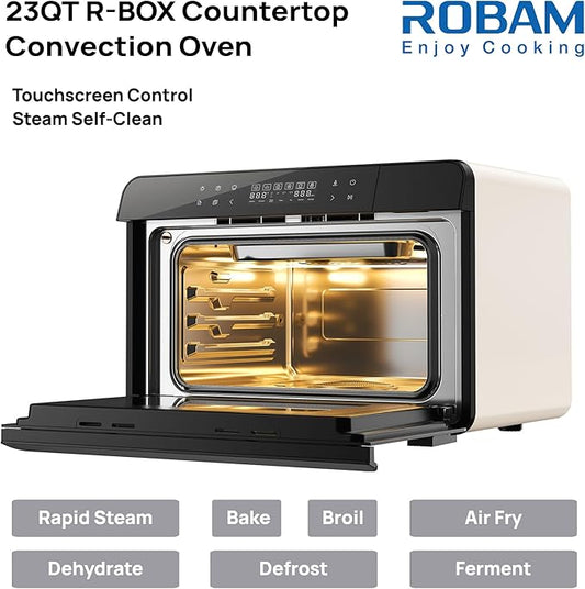 ROABM Toaster Oven Air Fryer Combo R-BOX Red, 23QT Countertop Convection Steam Oven, Rapid Steam, Bake, Air Fry, Broil, Dehydrate, Defrost, Ferment, Steam Self-Clean, Touchscreen Control