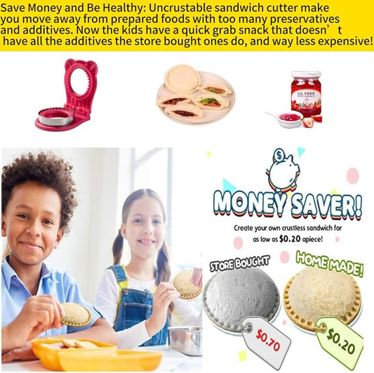 Uncrustable Sandwich Maker,Sandwiches Pocket Circle Shape 3.7Inch Sandwich Cutter and Sealer,Sandwich Cutter for Kids Breakfast and lunchboxes (Rose Red)
