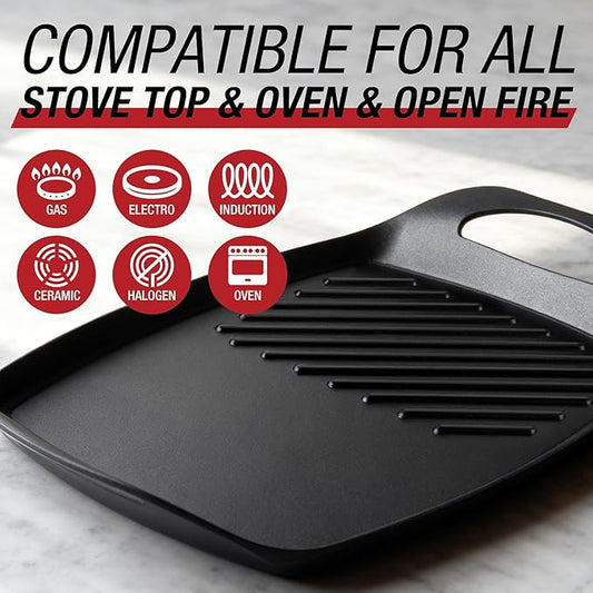 Techwood Stove Top Griddle, 17"X11" Nonstick 2 in 1 Grill Plate/Griddle Pan for Indoor/Outdoor Cooking, PFOA Free, Oven & Broiler Safe, Compatible with Multiple Stovetops, Dishwasher Safe